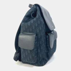 Pre Owned Christian Dior Dior Saddle Oblique Backpack Navy Canvas And Leather.