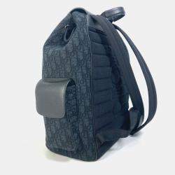 Pre Owned Christian Dior Dior Saddle Oblique Backpack Navy Canvas And Leather.