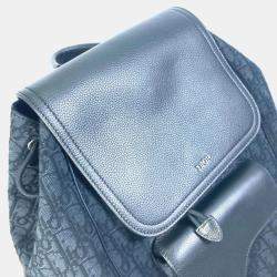 Pre Owned Christian Dior Dior Saddle Oblique Backpack Navy Canvas And Leather.