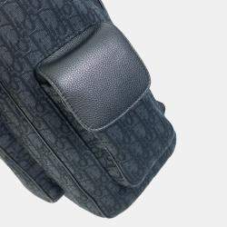 Pre Owned Christian Dior Dior Saddle Oblique Backpack Navy Canvas And Leather.