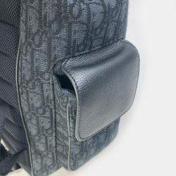 Pre Owned Christian Dior Dior Saddle Oblique Backpack Navy Canvas And Leather.