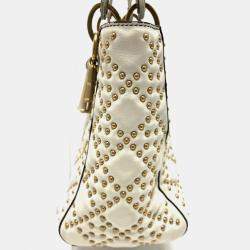 Pre Owned Christian Dior Cannage Tote Bag  Lady Dior  Handbag  Leather  White