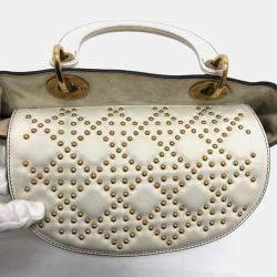 Pre Owned Christian Dior Cannage Tote Bag  Lady Dior  Handbag  Leather  White