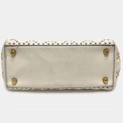 Pre Owned Christian Dior Cannage Tote Bag  Lady Dior  Handbag  Leather  White