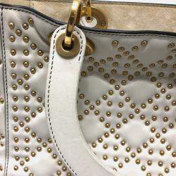 Pre Owned Christian Dior Cannage Tote Bag  Lady Dior  Handbag  Leather  White