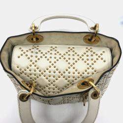 Pre Owned Christian Dior Cannage Tote Bag  Lady Dior  Handbag  Leather  White