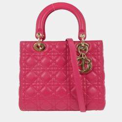 Pre Owned Christian Dior Pink Lambskin Lady Dior Cannage 2way Handbag