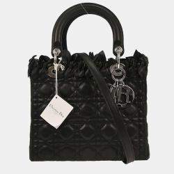 Pre Owned Christian Dior Black Lambskin Lady Dior Cannage 2way Handbag