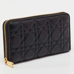 Pre Owned Dior Black Cannage Leather Lady Dior Zip Around Wallet