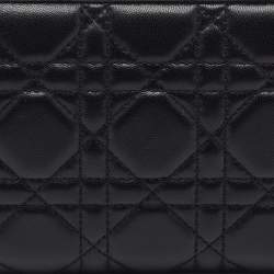 Pre Owned Dior Black Cannage Leather Lady Dior Zip Around Wallet