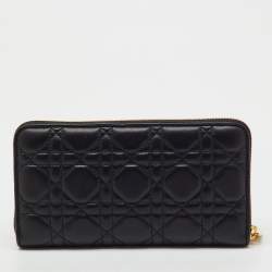 Pre Owned Dior Black Cannage Leather Lady Dior Zip Around Wallet