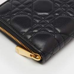 Pre Owned Dior Black Cannage Leather Lady Dior Zip Around Wallet
