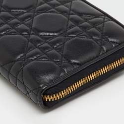 Pre Owned Dior Black Cannage Leather Lady Dior Zip Around Wallet