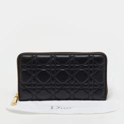 Pre Owned Dior Black Cannage Leather Lady Dior Zip Around Wallet