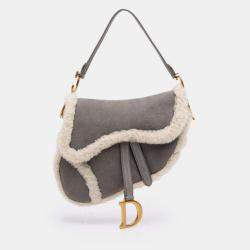 Pre Owned Dior Grey Shearling Suede Saddle Bag