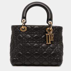 Pre Owned Dior Black Medium Grained Calfskin Cannage Supple Lady Dior