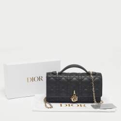 Pre Owned Dior Black Cannage Leather Mini My Dior Top Handle Bag