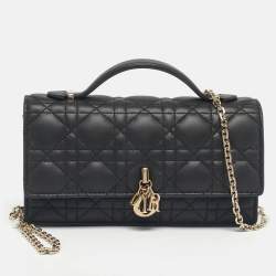 Pre Owned Dior Black Cannage Leather Mini My Dior Top Handle Bag
