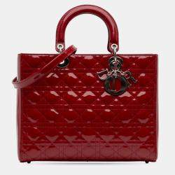 Pre Owned Dior Red Large Patent Cannage Lady Dior