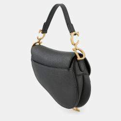 Pre Owned Dior Saddle Bag Black Leather Size Mini