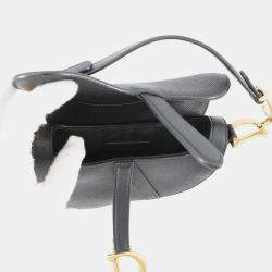 Pre Owned Dior Saddle Bag Black Leather Size Mini