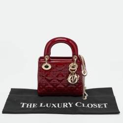 Pre Owned Dior Red Cannage Patent Leather Mini Lady Dior Tote