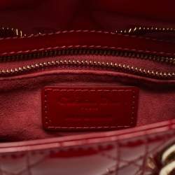 Pre Owned Dior Red Cannage Patent Leather Mini Lady Dior Tote