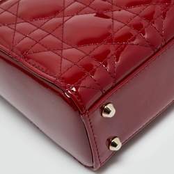 Pre Owned Dior Red Cannage Patent Leather Mini Lady Dior Tote