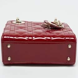 Pre Owned Dior Red Cannage Patent Leather Mini Lady Dior Tote