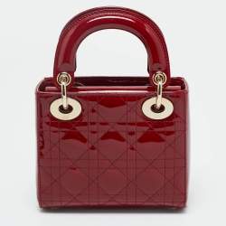 Pre Owned Dior Red Cannage Patent Leather Mini Lady Dior Tote