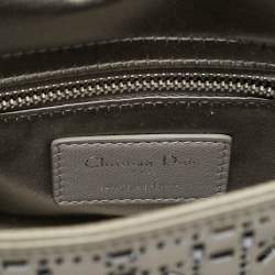 Pre Owned Dior Grey Cannage Satin Mini Crystal Lady Dior Tote
