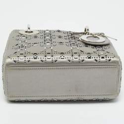 Pre Owned Dior Grey Cannage Satin Mini Crystal Lady Dior Tote