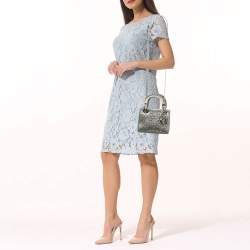 Pre Owned Dior Grey Cannage Satin Mini Crystal Lady Dior Tote