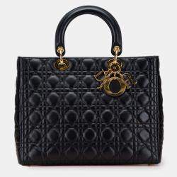 Pre Owned Dior Black Large Lambskin Cannage Lady Dior
