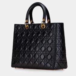 Pre Owned Dior Black Large Lambskin Cannage Lady Dior