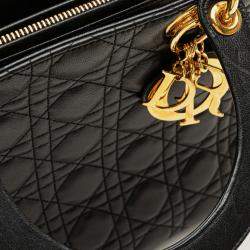 Pre Owned Dior Black Large Lambskin Cannage Lady Dior