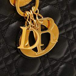 Pre Owned Dior Black Large Lambskin Cannage Lady Dior