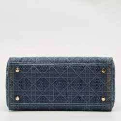 Pre Owned Dior Blue Cannage Embroidered Canvas Medium Lady D-Lite Tote