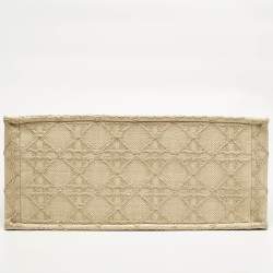 Pre Owned Dior Cream Embroidered Raffia Large Book Tote