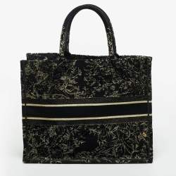 Pre Owned Dior Black/Gold Embroidered Canvas Large Jardin d'Hiver Book Tote