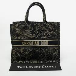 Pre Owned Dior Black/Gold Embroidered Canvas Large Jardin d'Hiver Book Tote