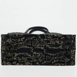Pre Owned Dior Black/Gold Embroidered Canvas Large Jardin d'Hiver Book Tote