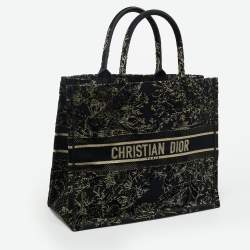 Pre Owned Dior Black/Gold Embroidered Canvas Large Jardin d'Hiver Book Tote