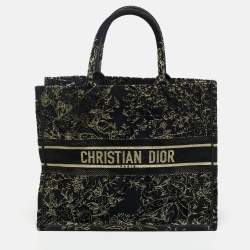 Pre Owned Dior Black/Gold Embroidered Canvas Large Jardin d'Hiver Book Tote