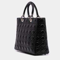 Pre Owned Dior Black Large Lambskin Cannage Lady Dior