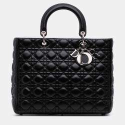 Pre Owned Dior Black Large Lambskin Cannage Lady Dior