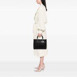 Pre Owned Dior Black Large Lambskin Cannage Lady Dior