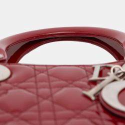 Pre Owned Dior Red Medium Patent Cannage Lady Dior