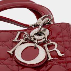 Pre Owned Dior Red Medium Patent Cannage Lady Dior