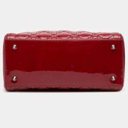 Pre Owned Dior Red Medium Patent Cannage Lady Dior